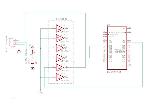 Schaltplan mit SN74HC14N und PIC16F57-I/SS