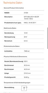 Technische Daten eines Leuchtmittels