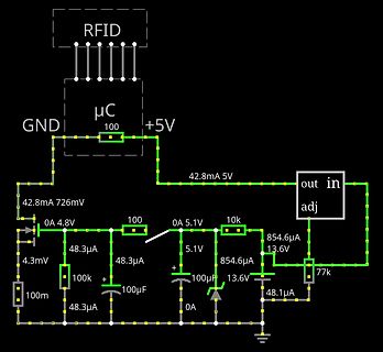 Schaltplan mit Mikrocontroller, RFID und Spannungsregler