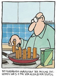 Comic über Fischstäbchen braten