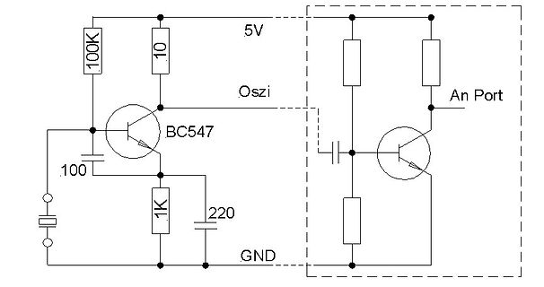 Schaltplan mit BC547 Transistor und Oszilloskop-Anschluss