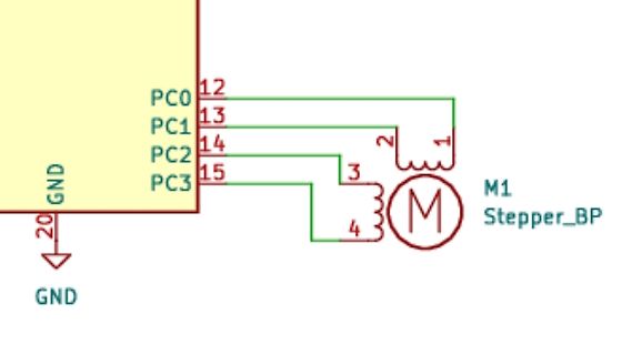 Schaltplanausschnitt eines Schrittmotors an Mikrocontroller