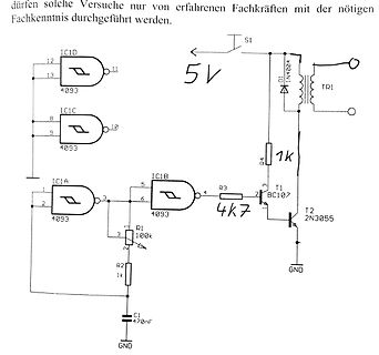 Handgezeichneter Schaltplan mit IC4093 und Transistoren