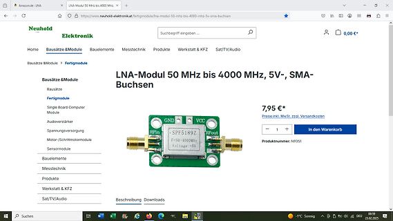 Webshop-Produktseite eines LNA-Moduls
