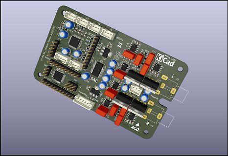 3D CAD-Ansicht einer Leiterplatte mit KiCad-Logo