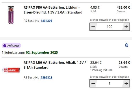 Webshop-Ausschnitt für AA-Batterien