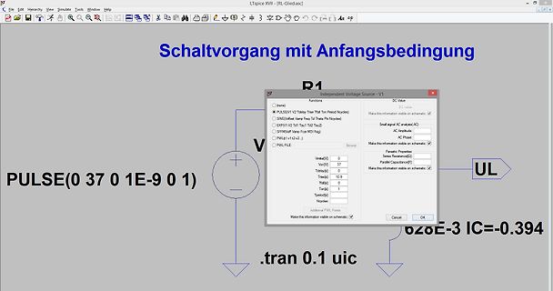 LTspice Screenshot einer Spannungsquelle mit Puls-Funktion