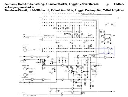 Schaltplan Timebase, Hold-Off, X-Final, Trigger und Y-Out Verstärker