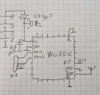 Handgezeichneter Schaltplan mit Wio-E5-LE Modul