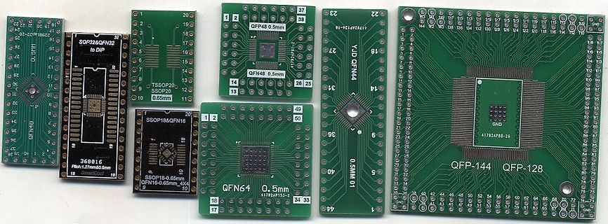 Verschiedene Leiterplatten-Adapter für QFP und QFN Gehäuse