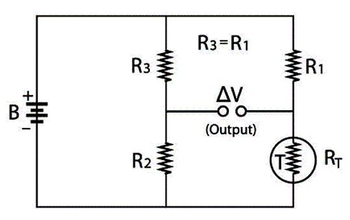 Schaltplan eines Wheatstone-Messbrückenschaltkreises