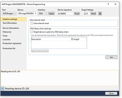 Software-Fenster zur AVR Dragon Mikrocontroller-Programmierung