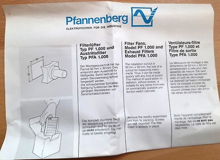Bedienungsanleitung Pfannenberg Filterlüfter Typ PF 1.000