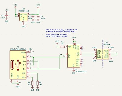 Schaltplan einer USB-zu-I2C Konverter Schaltung