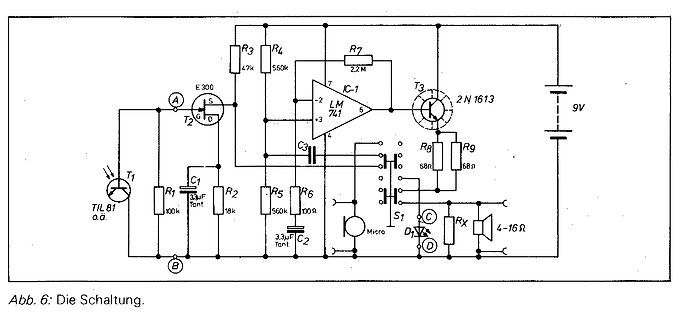 Schaltplan eines Verstärkers mit LM741