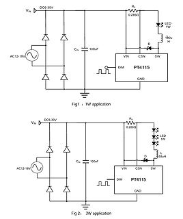 Schaltpläne für 1W und 3W LED-Anwendungen mit PT4115