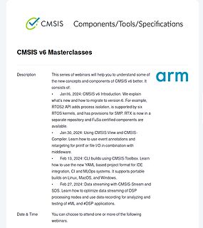Webseite zu CMSIS v6 Masterclasses Webinaren