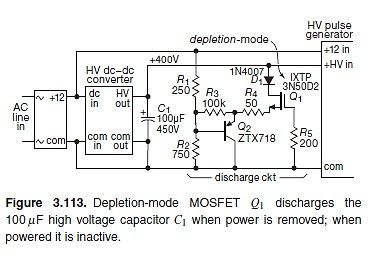 Schaltplan einer Entladeschaltung mit Depletion-Mode MOSFET