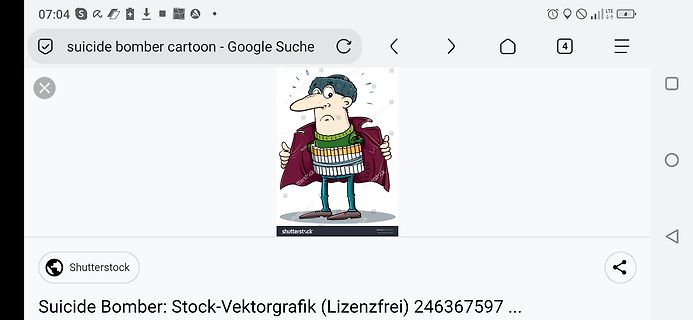 Cartoon-Illustration eines Mannes mit Sprengstoffgürtel
