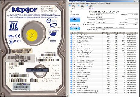 Maxtor Festplatte und CrystalDiskInfo Screenshot