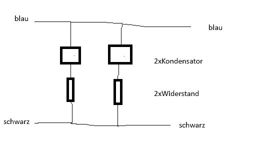 Schaltplan mit zwei parallelen Zweigen aus Kondensator und Widerstand