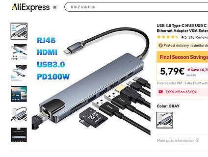 AliExpress Produktseite für USB-C Hub