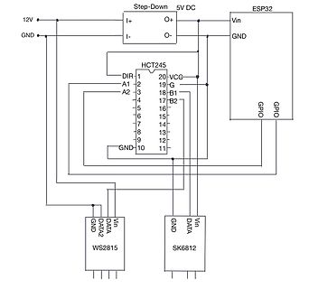 Schaltplan mit ESP32, HCT245 und LED-Controllern