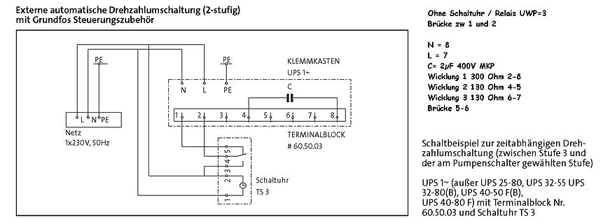 Schaltplan externe automatische Drehzahlumschaltung Grundfos
