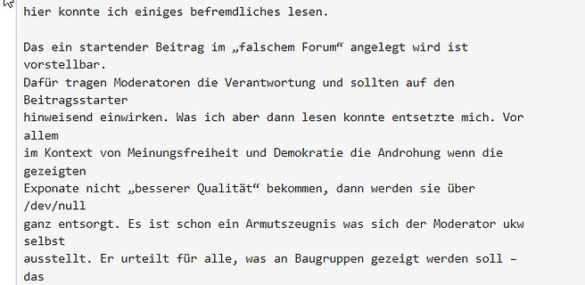 Deutscher Text über Forenmoderation und Meinungsfreiheit