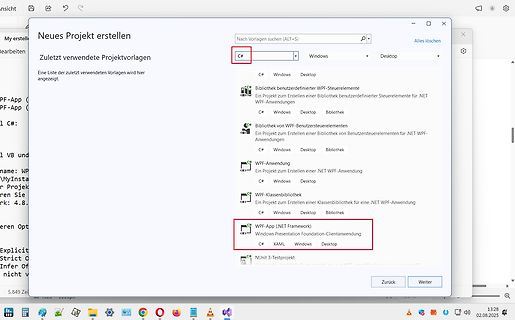 Visual Studio Projektvorlagen Auswahlmenü
