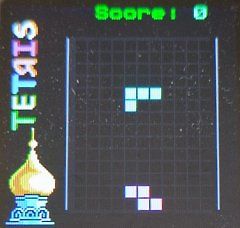 Abfotografierter Bildschirm eines Tetris-Spiels