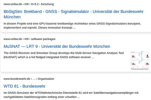 Google-Suchergebnisse zu GNSS-Simulatoren