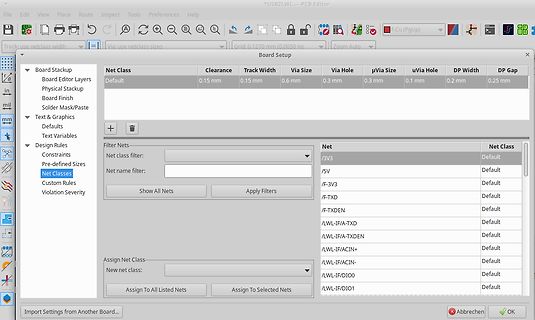 Einstellungen der Net Class in einer PCB-Design-Software