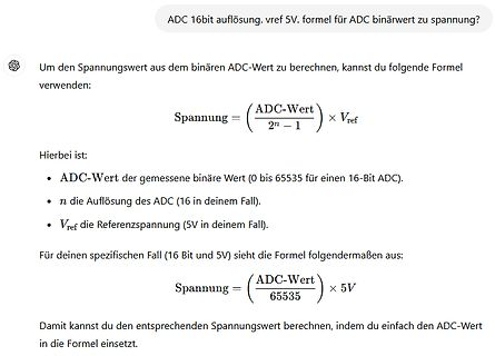 Formel zur Berechnung der Spannung aus einem ADC-Binärwert