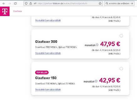 Tarifübersicht Glasfaser-Internetangebote