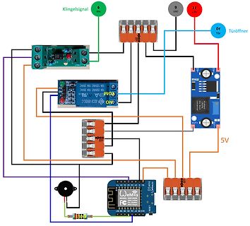 Verdrahtungsplan mit ESP8266, Relaismodul und WAGO-Klemmen