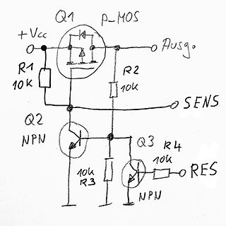 Handgezeichneter Schaltplan mit P-MOS und NPN Transistoren