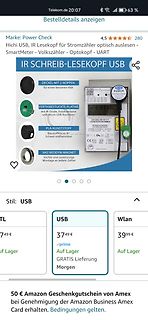 Amazon-Produktseite für IR-Lesekopf USB