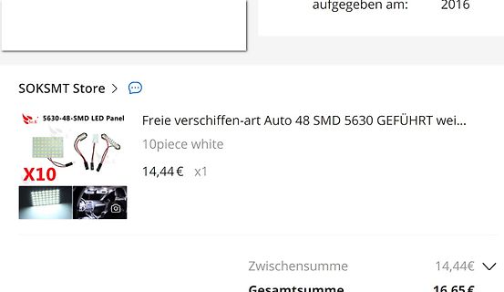 Screenshot eines Online-Shops für LED-Panels