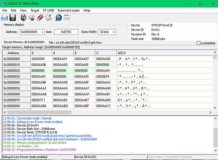STM32 ST-LINK Utility Speicheranzeige