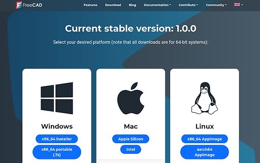 Download-Seite der FreeCAD Software
