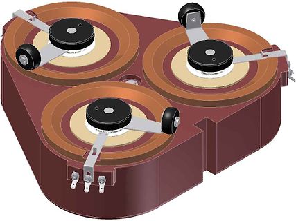 CAD-Modell eines dreiteiligen mechanischen Aufbaus