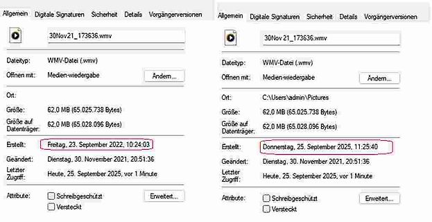 Windows Dateieigenschaften eines WMV-Videos