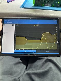 Abfotografierter Bildschirm einer WLAN-Messung auf einem Tablet