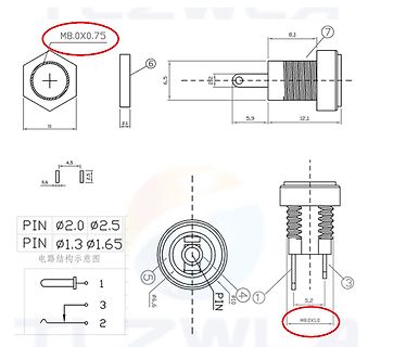 Technische Zeichnung eines elektrischen Steckers