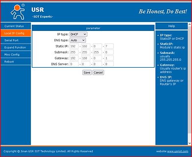 Webinterface zur IP-Konfiguration eines USR-IOT-Geräts