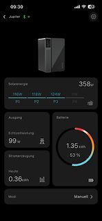 App-Interface einer Solar- und Batteriespeicheranlage