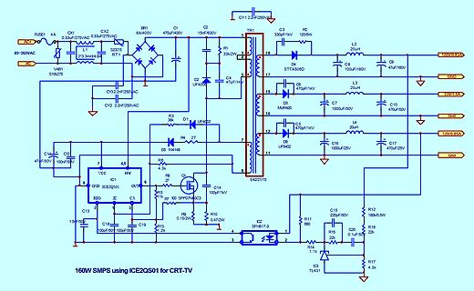 Schaltplan eines 160W SMPS Netzteils