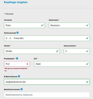 Webformular zur Eingabe von Kontaktdaten
