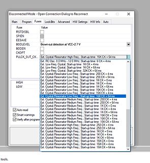 Software-Dialogfenster für Mikrocontroller-Einstellungen